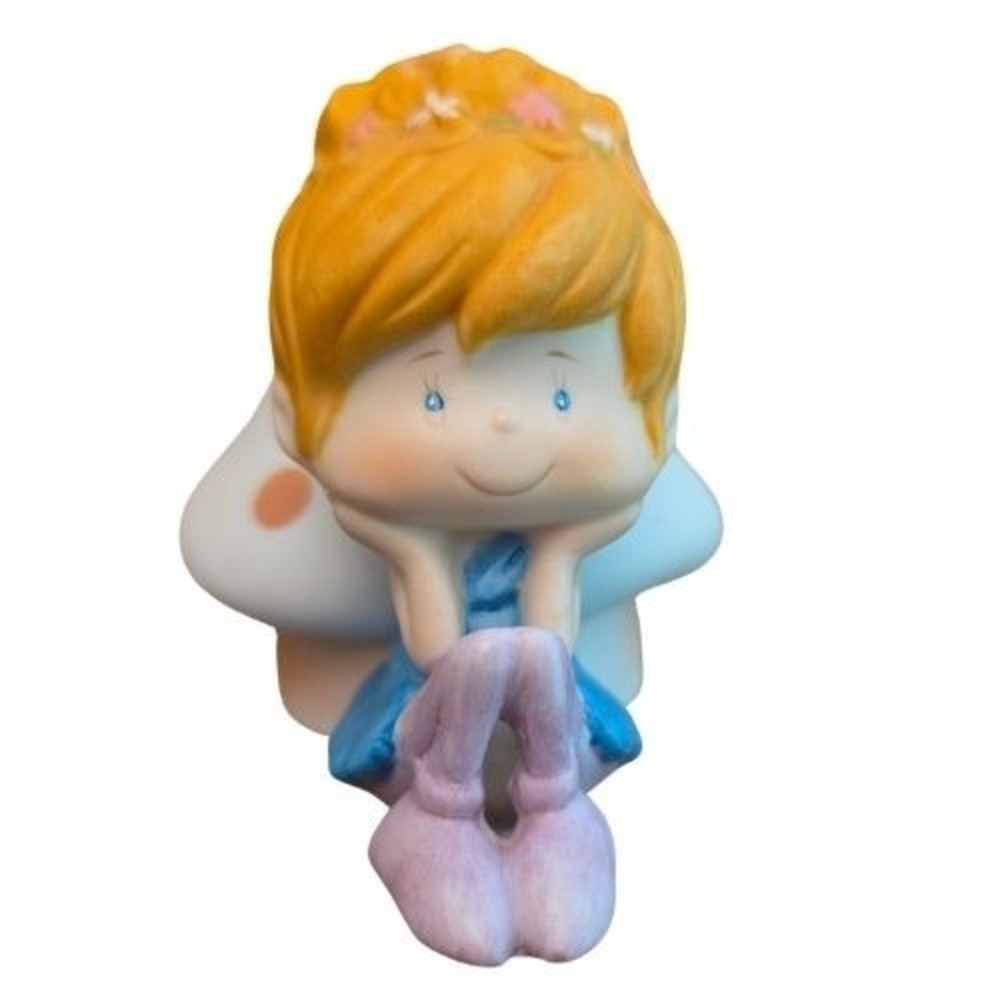 Herself the Elf Fairy Girl Polka Dot Mushroom Porcelain Figurine Whimsical Pixie